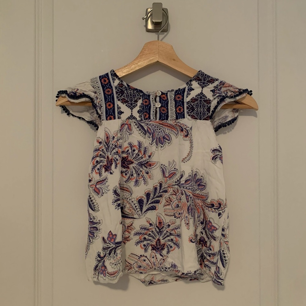 Dex floral ruffled sleeve henley top